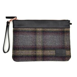 British Bag Company Dark Gray Tweed Zippered Wristlet Purse Cosmetic‎ Bag NNT